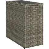 vidaXL Garten-Beistelltisch mit Glasplatte Grau 58x27,5x55 cm Rattan