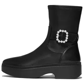 FitFlop Damen F-LUMA Kristallschnalle Leder kurze Stiefel Knöchel Schwarz Größe 41 EU, Schwarz, 42 EU