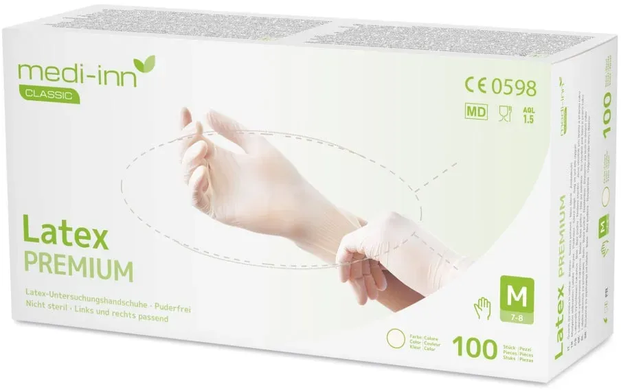 Medi-Inn Latex Premium Einmalhandschuhe, weiß, puderfrei L / 100 Stück