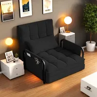 Verstellbares 5-Positionen-Schlafsofa in schwarzem Plüschstoff, wandelbares Sofa/Bett mit seitlichen Stautaschen - Schwarz