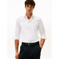 Tommy Hilfiger Langarmhemd TOMMY HILFIGER "FLEX POPLIN SHIRT", Herren, Gr. 3XL, N-Gr, weiß, Popeline, Obermaterial: 100% Baumwolle, unifarben, slim fit, 1-Knopf-Manschette, Hemden, Slim Fit, Kentkragen, Baumwollqualität