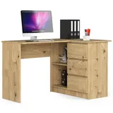 Akord Eckschreibtisch, B16 Rechts In Der Farbe Eiche Artisan, Holzwerkstoff, Nachbildung, Holz Optik, 2 Fächer, 3 Schubladen L-Form,Formgebogen,Formgebogen, 124x77x85 cm, Arbeitszimmer, Schreibtische, Eckschreibtische