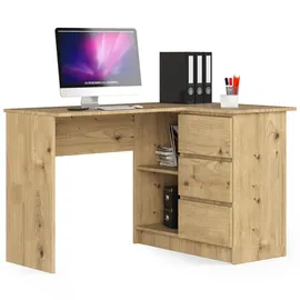 Akord Eckschreibtisch, B16 Rechts In Der Farbe Eiche Artisan, Holzwerkstoff, Nachbildung, Holz Optik, 2 Fächer, 3 Schubladen L-Form,Formgebogen,Formgebogen, 124x77x85 cm, Arbeitszimmer, Schreibtische, Eckschreibtische