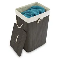 Relaxdays Wäschekorb Bambus, mit Deckel, rechteckig, 83 L, faltbarer