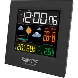 Camry CR 1166 Digitale Wetterstation mit Außensensor, für Innen Außen, Thermometer - Hygrometer, Farbdisplay, Wettervorhersage, für Raum, Büro, Uhr, 2 Wecker, schwarz