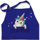 Kinderschürze Schürze Kinder Jungen Mädchen - Geschenk Einhorn Süß - 7-14 Jahre - Royalblau - name kochschürze personalisierte und 2 personalisiertes motiv einem unicorn personlisierte - 7-13 Jahre