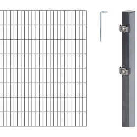 GAH Alberts Alberts 653651 Doppelstabmattenzaun als 6 tlg. Zaun-Komplettset | verschiedene Längen und Höhen | anthrazit | Höhe 180 cm Länge 4 m,
