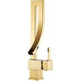Messing drehbarer goldener Arbeitsplatten-Waschtisch-Wasserhahn für heißes und kaltes Wasser, Küchenspüle, Wasserfall-Wasserhahn-Gold