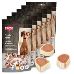 6x Trixie PREMIO Fish Chicken Rolls, Hundeleckerli mit Hühnchen und Seelachs, 75g