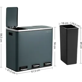 Songmics Mülleimer, Mülltrennsystem, 3 x 18 L, ergonomisch, 3 Fächer