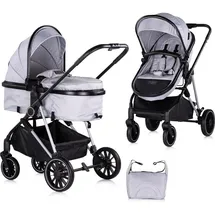 Chipolino Kinderwagen Aura 2 in 1 umbaubar Wickeltasche Sitz umkehrbar bis 22 kg grau gemustert