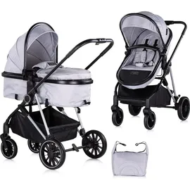Chipolino Kinderwagen Aura 2 in 1 umbaubar Wickeltasche Sitz umkehrbar bis 22 kg grau gemustert