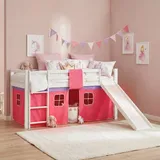 Homestyle4u Hochbett 540 90 x 200 cm Kiefer massiv weiß pink