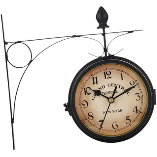 kowaku Wanduhr, doppelseitig, Vintage-Design, Wanddekoration für den Außenbereich, Küche, Innenbereich, Flur, Schwarz