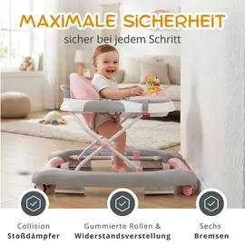 Bronea BRONEA® 4-in-1 Gehfrei Baby Lauflernwagen Schaukel Lauflernhilfe Babywalker mit Schaukelfunktion, Licht | Musik | Höhenverstellbar | Klappbar - Rosa - Rosa