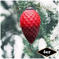 Antikas Weihnachtsfigur Christbaumkugelset in Zapfen-Form, 4er Set, Glas, Rot, Struktur rot
