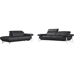 Polstergarnitur EGOITALIANO "Anais, Design mit hohem Sitzkomfort für mehr Bequemlichkeit", schwarz, Leder BULL, Ottomane Armlehne rechts, Sitzmöbel-Sets, Set: bestehend aus Sofa und Ottomane, inkl. Kopfteilverstellung
