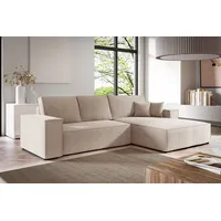 Fun Möbel Ecksofa Schlafsofa CORUNIA Stoff Aragon Beige Ottomane