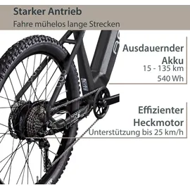 Agon Alpha E Bike Mountainbike Herren oder Damen 170 - 190 cm Pedelec 27,5 Zoll dunkelgrau