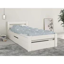 otto home Massivholzbett OTTO HOME ""GODJE ", TOPSELLER, zertifiziertes Massivholz (Kiefer)", weiß, B:98cm H:73cm L:205cm, Betten, Massivholzbett, seitlich aufklappbarer Bettkasten mit viel Stauraum, skandinavisch