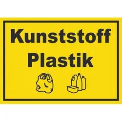 Kunststoff Plastik Mülltrennung Schild Text Symbol shopping bag waagerecht A5 Rückseite selbstklebend