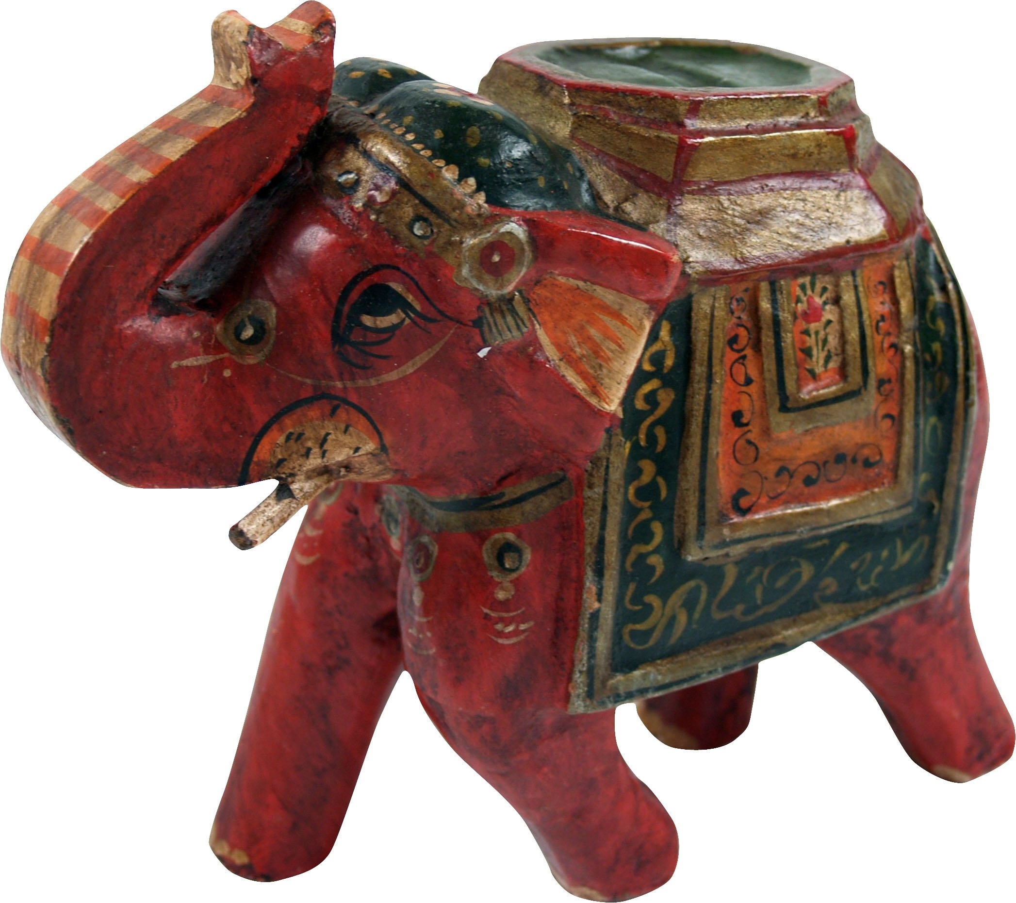 GURU SHOP Deko Elefant aus Indien, Bemalter Indischer Holzelefant, Skulptur Elefant, Rot, Farbe: Rot, 15x18x8 cm, Tierfiguren
