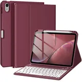 drivego Hülle mit Tastatur für iPad A16 11 Generation 2025/10 Generation 2022(11/10.9 Zoll), Magnetische Anti-Detach Tastatur Hülle für iPad 11./10. Gen, QWERTZ Layout Keyboard, Weinrot