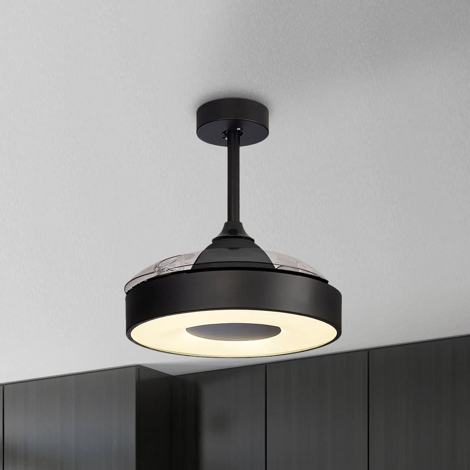Coin Mini LED-Deckenventilator schwarz DC leise CCT - Mantra Mantra Iluminación, Coin Mini, dimmbar, Schwarz, für Wohnzimmer, Kunststoff, Modern - 48