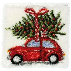 Knüpfkissen "Auto mit Weihnachtsbaum"