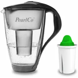 PearlCo Glas-Wasserfilter anthrazit inkl. 1 Alkaline Filterkartusche