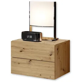 Stella Trading Livetastic Nachtschrank, Eiche Artisan, Holzwerkstoff, 2 Schubladen, 42x28x30 cm hängend, Schlafzimmer, Nachttische