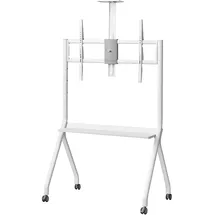 Maclean Brackets Maclean MC-114 W Mobiler TV-Ständer 55-100 Zoll, Pulverbeschichteter Stahl, VESA Bis 900x600, 120 kg Tragkraft, Höhenverstellbar, Rollen Mit Feststellung, Ablagen Für Kamera & Zubehör (Weiß)