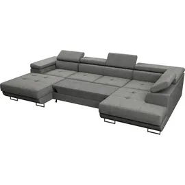 Sofnet Wohnlandschaft Caris U mit Schlaffunktion und einstellbare Kopfstützen, Ecksofa mit zwei Bettkästen, Couch, Sofa, Bettsofa (Graphit (Kronos 22), Ecksofa Rechts)