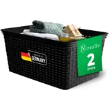 Novaliv 2 Stück Eleganter Aufbewahrungskorb in Rattan-Optik | Schwarz Kunststoff 14L ? Perfekt für Bad & Kleidungsaufbewahrung. Aufbewahrungsbox Badezimmer Körbchen Bad Organizer Korb Ordnungsbox
