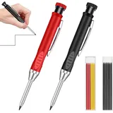 Set Mit 2 Zimmermannsbleistiften Und 12 Minen, Konstruktionsbleistift, Tieflochmarker, Integrierter Anspitzer, Arbeitsbleistift Für Bauarbeiter, Druckbleistift Für Architekten