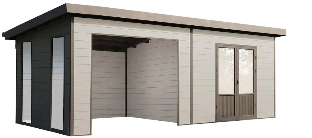Wolff Finnhaus WPC Gartenhaus Tona 5024 inkl. Wandpaket - 28 mm hellgrau