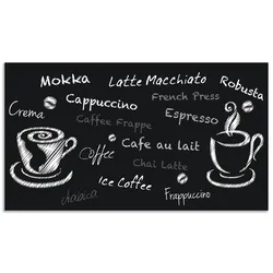 Küchenrückwand ARTLAND "Kaffee. Designelemente auf einer Tafel", schwarz, B:90cm H:50cm, Aluminium, Spritzschutzwände, Alu Spritzschutz mit Klebeband, einfache Montage