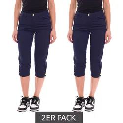2er Sparpack DELMAO Damen Sommer-Hose stylische Baumwoll-Hose Knielang 61966429 Blau - 36