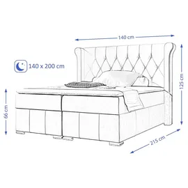 beautysofa Boxspringbett Massi 140 x 215 cm Creme