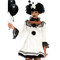 Leg Avenue Kostüm Pierrot Rüschenkleid, Schwarz-weißes Clownkleid für monochrome Gemüter weiß S-M
