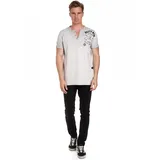 RUSTY NEAL T-Shirt RUSTY NEAL, Herren, Gr. XXL, grau, 100% Baumwolle, bedruckt, meliert, Rundhals, Shirts T-Shirt, mit modischer Knopfleiste