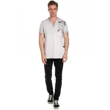 RUSTY NEAL T-Shirt RUSTY NEAL, Herren, Gr. XXL, grau, 100% Baumwolle, bedruckt, meliert, Rundhals, Shirts T-Shirt, mit modischer Knopfleiste