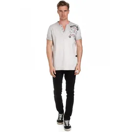 RUSTY NEAL T-Shirt RUSTY NEAL, Herren, Gr. XXL, grau, 100% Baumwolle, bedruckt, meliert, Rundhals, Shirts T-Shirt, mit modischer Knopfleiste