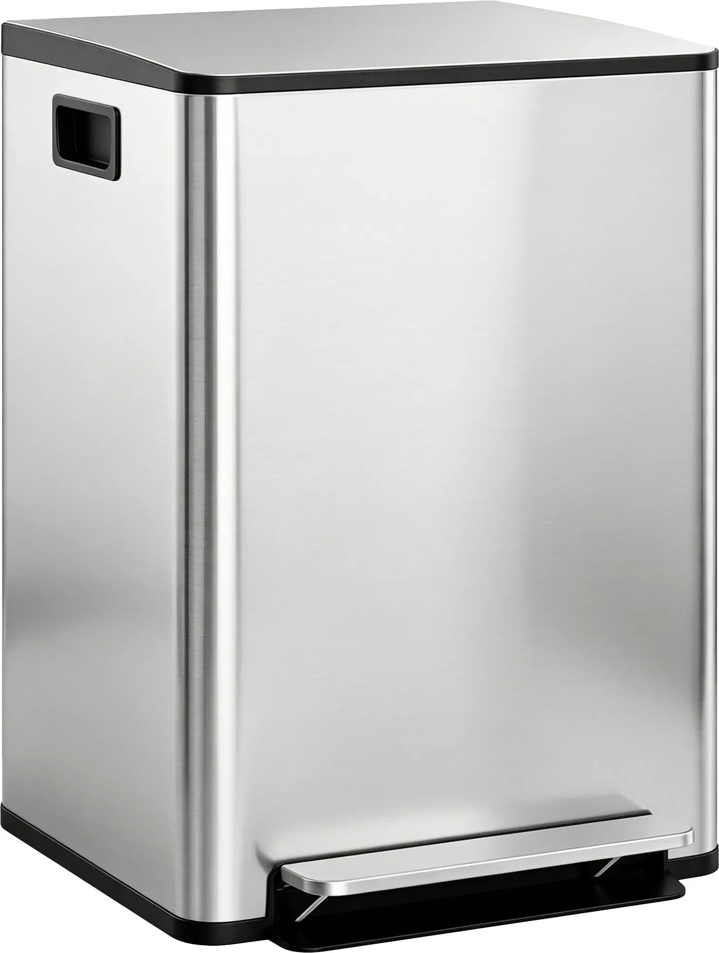 HOMCOM Mülleimer Küche 2x30 L Treteimer mit Softclose-Deckel Pedal Fingerabdruckfreie Edelstahl Mülltrennsystem mit 2 Fächer, recycelbare Abfälle, Abnehmbarer Inneneimer Silber, 47,7x37,5x66,8cm   Aosom