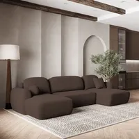 masseno Eckcouch Polyester U-Form mit Schlaffunktion 2-Sitzer Braun