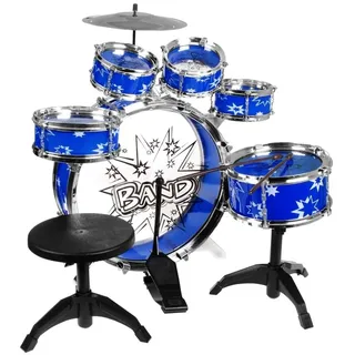 BSD Steinbach Kinderschlagzeug, Schlagzeug mit Hocker und 2 Trommelstöcken, Schlagzeug Drumset, Kinder Trommel - Set Schlagzeug Drumset 9-TLG - BLAU