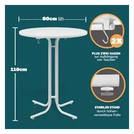 CASARIA Stehtisch Weiß 110x80cm + Stehtischhusse Weiß Ø80cm