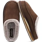 KuaiLu Herren Memory-Schaum Clog Hausschuhe Bequeme handgemachte Stitch Microsuede Slip-On Hausschuhe mit Fußgewölbestütze Warme Kunstpelz gefütterte Gummisohle Indoor Outdoor