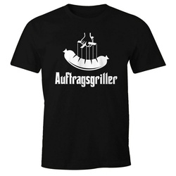MoonWorks Print-Shirt Herren T-Shirt Auftragsgriller Wurst Bratwurst Grillfather Fun-Shirt lustig Moonworks® mit Print schwarz XS