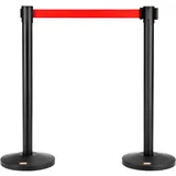 Vevor Personenleitsystem-Absperrband Schwarzer Absperrständer 2-teilig, 3,3 m x 48 mm Einziehbarer Roter Gürtel, Kohlenstoffstahl Personenleitsystem Absperrpfosten für Flughäfen, Einkaufszentrum
